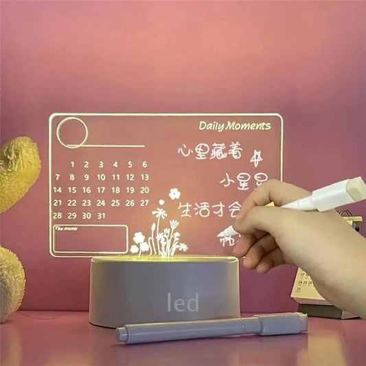 3D Acrylic Writing Board with LED Light | Reusable Message Board with Pen