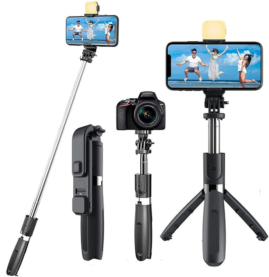 3-in-1 Selfie Stick Tripod with Fill Light | Extendable Bluetooth Mobile Holder